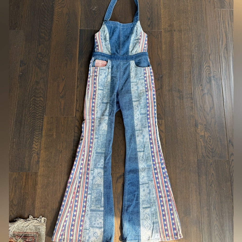 Free People Red and Blue stripe and stars Overalls